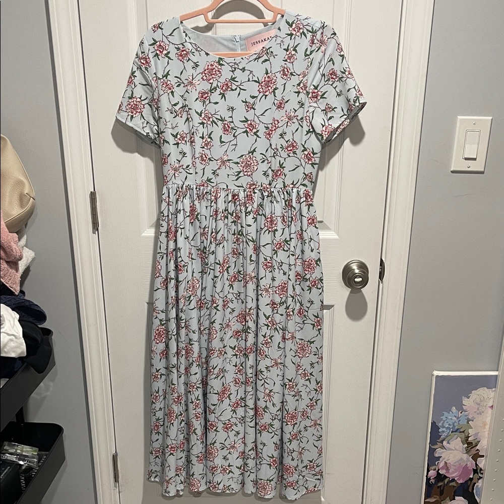 JessaKae Pink and Green Floral Dress